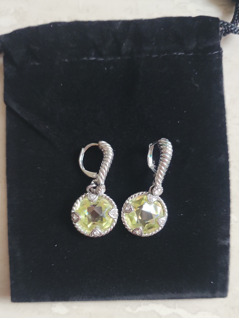 Judith Ripka Canary Crystal Earrings with Lime Green Crystal Drop